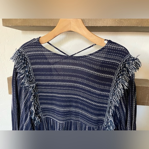 Blue Rain| Francesca’s Beachy Boho Long Sleeve Blouse with Fringe Accents••• - Picture 3 of 10
